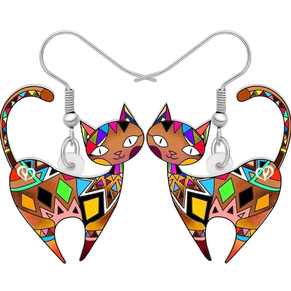 Women's jewelry unique multicolored designed cat dangle earrings! - Picture 1 of 5